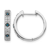 14k White Gold Blue/White Diamond Hinged Hoop Earrings - 3
