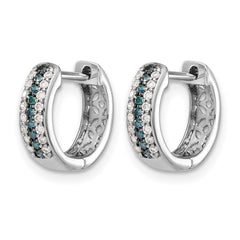 14k White Gold Blue and White Diamond Hinged Hoop Earrings