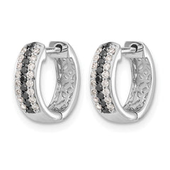 14k White Gold Black and White Diamond Hinged Hoop Earrings - 2