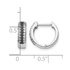 14k White Gold Black and White Diamond Hinged Hoop Earrings - 2