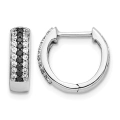 14k White Gold Black and White Diamond Hinged Hoop Earrings - 2