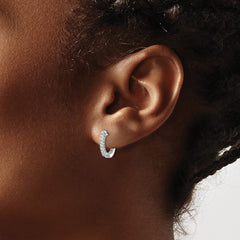 14k White Gold Polished Diamond Hinged Hoop Earrings - 5