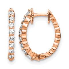 14k Rose Gold AA Diamond Hinged Hoop Earrings - 3