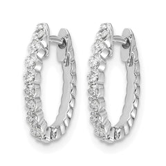 14k White Gold AA Diamond Hinged Hoop Earrings - 7