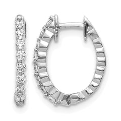 14k White Gold AA Diamond Hinged Hoop Earrings - 7