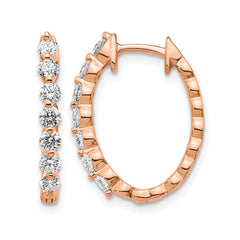 14k Rose Gold AA Diamond Hinged Hoop Earrings - 2