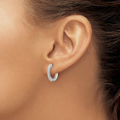 14k White Gold Diamond Hinged Hoop Earrings - 6