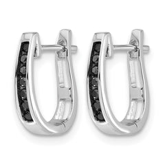 14k White Gold Black Diamond 3mm Hinged Hoop Earrings