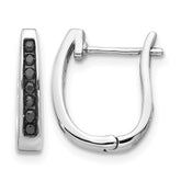 14k White Gold Black Diamond 3mm Hinged Hoop Earrings
