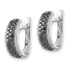 14k White Gold Black and White Diamond Hinged Hoop Earrings