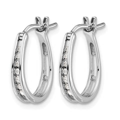 14k White Gold Diamond Oval Hinged Hoop Earrings - 7