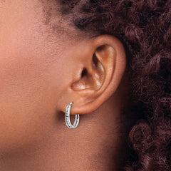 14k White Gold Diamond Oval Hinged Hoop Earrings - 7