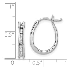 14k White Gold Diamond Oval Hinged Hoop Earrings - 7