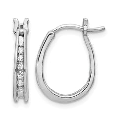 14k White Gold Diamond Oval Hinged Hoop Earrings - 7