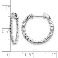 14k White Gold Polished Diamond In/Out Hinged Hoop Earrings - 2