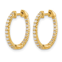 14k Gold Polished Diamond In/Out Hinged Hoop Earrings - 2
