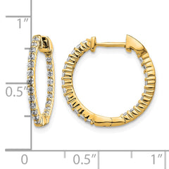 14k Gold Polished Diamond In/Out Hinged Hoop Earrings - 2