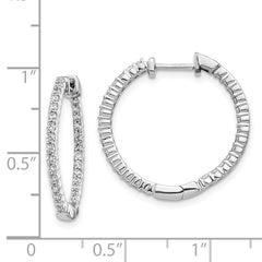 14k White Gold Polished Diamond In/Out Hinged Hoop Earrings