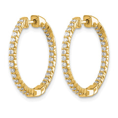 14k Gold Polished Diamond In/Out Hinged Hoop Earrings