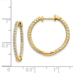 14k Gold Polished Diamond In/Out Hinged Hoop Earrings