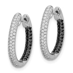 14k White Gold Black and White Diamond In/Out Hoop Earrings - 2