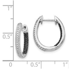 14k White Gold Black and White Diamond In/Out Hoop Earrings - 2