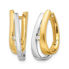 14k Yellow Gold With White Rhodium Diamond Hinged Hoop Earrings