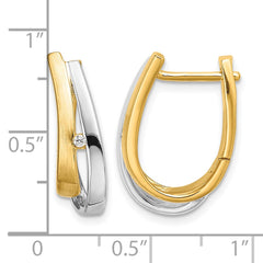14k Yellow Gold With White Rhodium Diamond Hinged Hoop Earrings