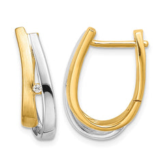 14k Yellow Gold With White Rhodium Diamond Hinged Hoop Earrings