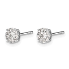 14k White Gold Diamond Cluster Post Earrings - 10