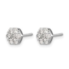 14k White Gold Diamond Cluster Screwback Earrings - 4