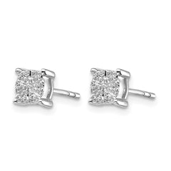 14k White Gold Diamond Cluster Post Earrings - 12