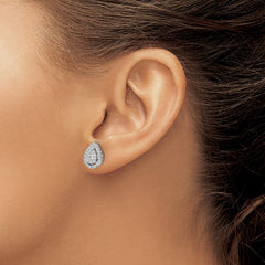 14k White Gold Teardrop Cluster Diamond Post Earrings