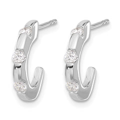 14k White Gold Diamond J-Hoop Post Earrings - 3