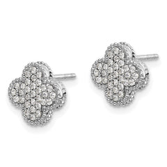 14k White Gold Diamond Quatrefoil Post Earrings