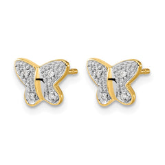 14k w/Rhodium Diamond Butterfly Post Earrings