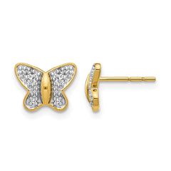 14k w/Rhodium Diamond Butterfly Post Earrings