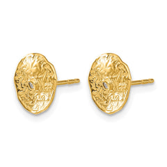 14k Small Textured Circle Diamond Earrings