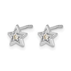 14k White Gold Diamond Star Post Earrings - 2
