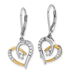 14k Yellow and White Gold Diamond Heart Leverback Earrings
