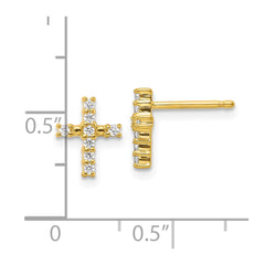 14k Gold Polished Diamond Cross Post Earrings