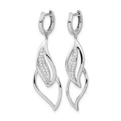 14k White Gold Diamond Hinged Hoop Leaf Design Dangle Earrings