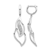14k White Gold Diamond Hinged Hoop Leaf Design Dangle Earrings