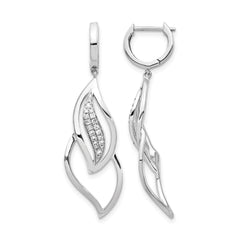 14k White Gold Diamond Hinged Hoop Leaf Design Dangle Earrings