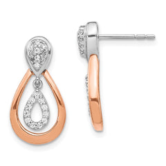 14k White and Rose Gold Diamond Post Dangle Earrings