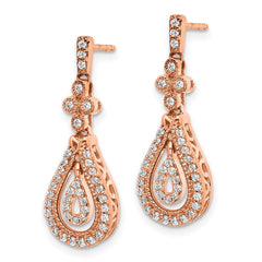 14k Rose Gold Polished Diamond Post Earrings