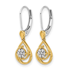 14k Two-tone Diamond Teardrop Dangle Leverback Earrings