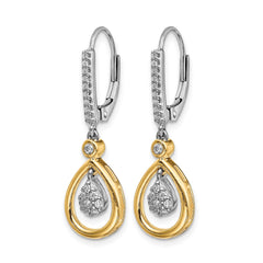 14k Two-tone Oval Cluster Diamond Leverback Earrings