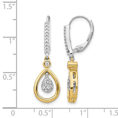 14k Two-tone Oval Cluster Diamond Leverback Earrings