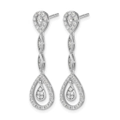 14k White Gold Teardrop Diamond Dangle Earrings - 2